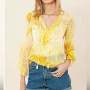 Hale Bob Leandra Yellow Floral Blouse Size S